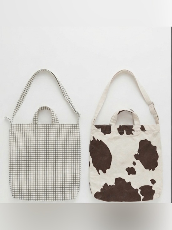 BAGGU Handbags - Set of 2 BAGGU Canvas Totes – Cow Print & Grid Pattern – EUC/Pre-Loved